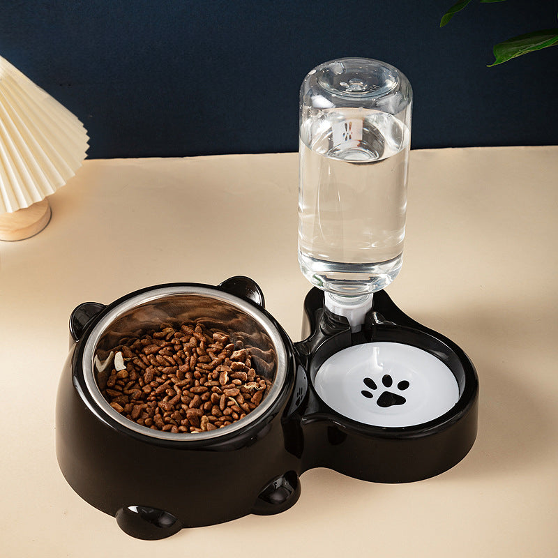 Cat Food And Water Bowl Set - 16 Degree Tilted Dog Dish With Water Dispenser