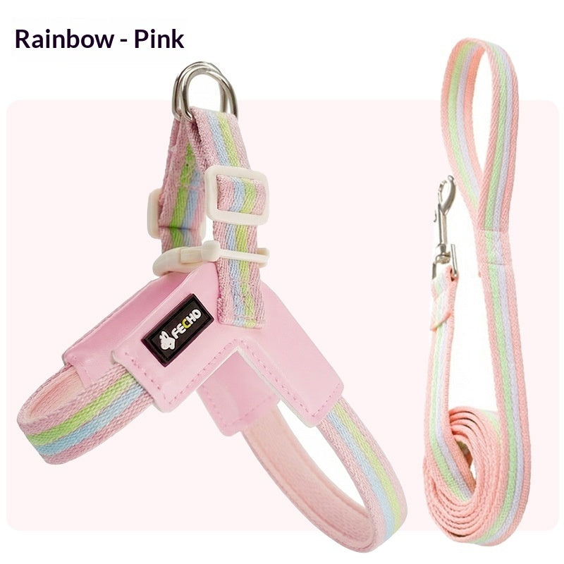 Breathable Dog Leash  Harness Set  Colorful Rainbow Contrast Design For Small To Medium Dogs