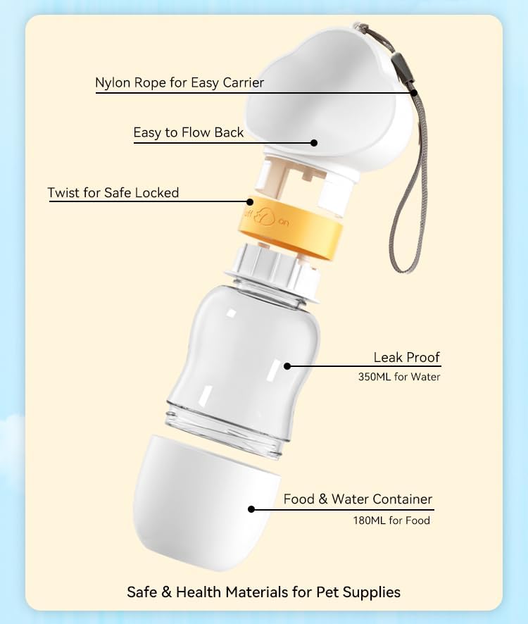 Portable Dog Water Bottle With Food Bowl Small Pet Food Container With Leak-Proof