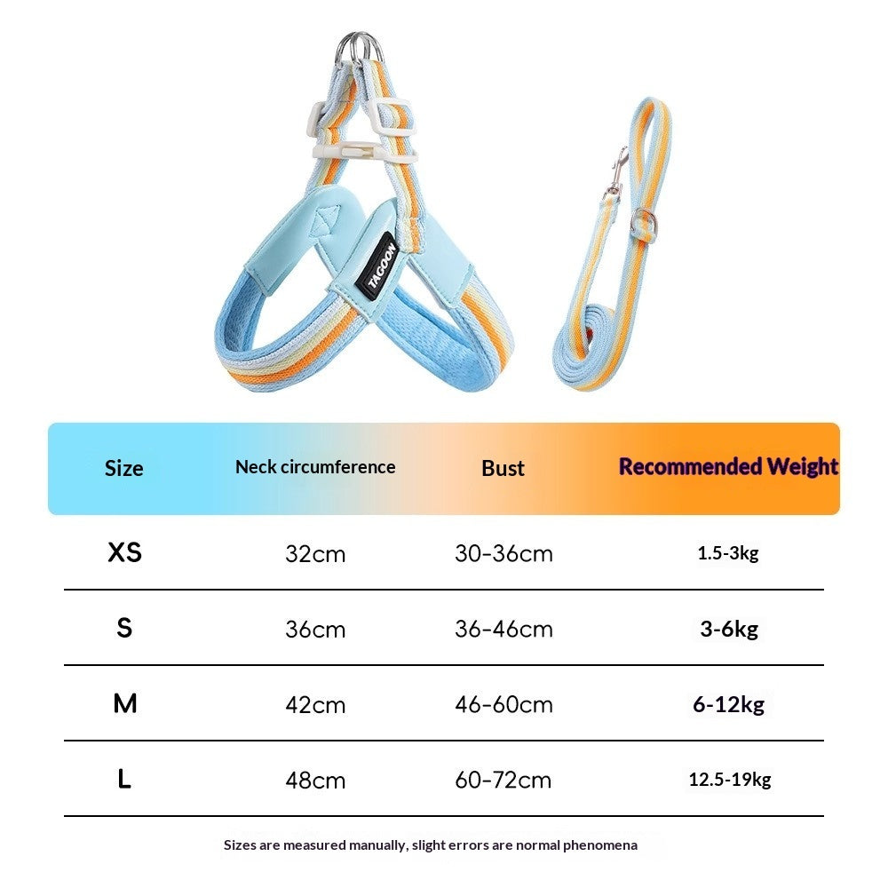 Breathable Dog Leash  Harness Set  Colorful Rainbow Contrast Design For Small To Medium Dogs
