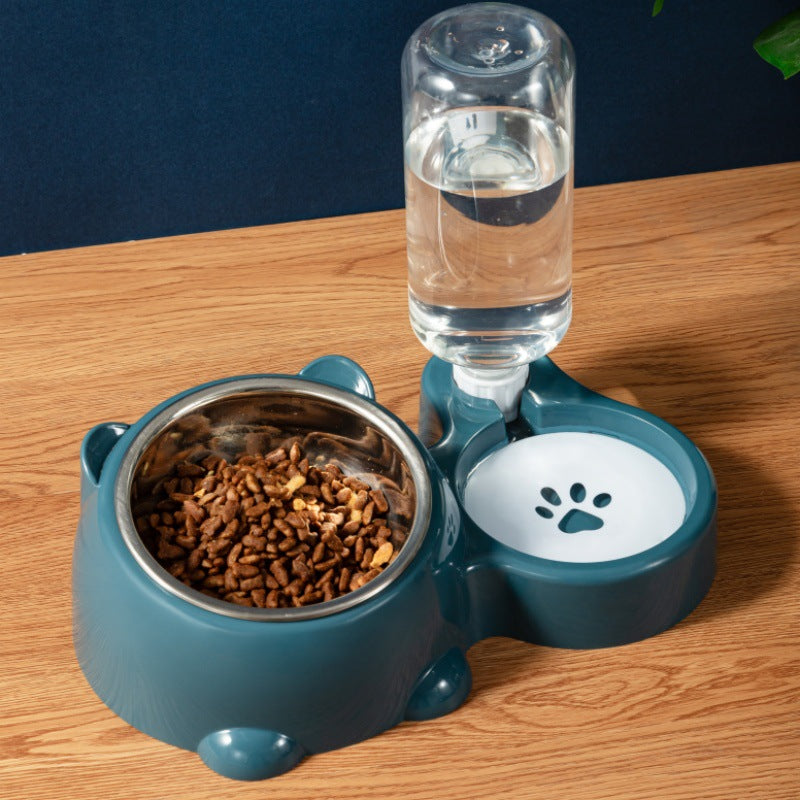 Cat Food And Water Bowl Set - 16 Degree Tilted Dog Dish With Water Dispenser