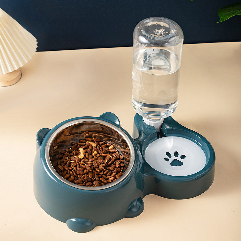 Cat Food And Water Bowl Set - 16 Degree Tilted Dog Dish With Water Dispenser