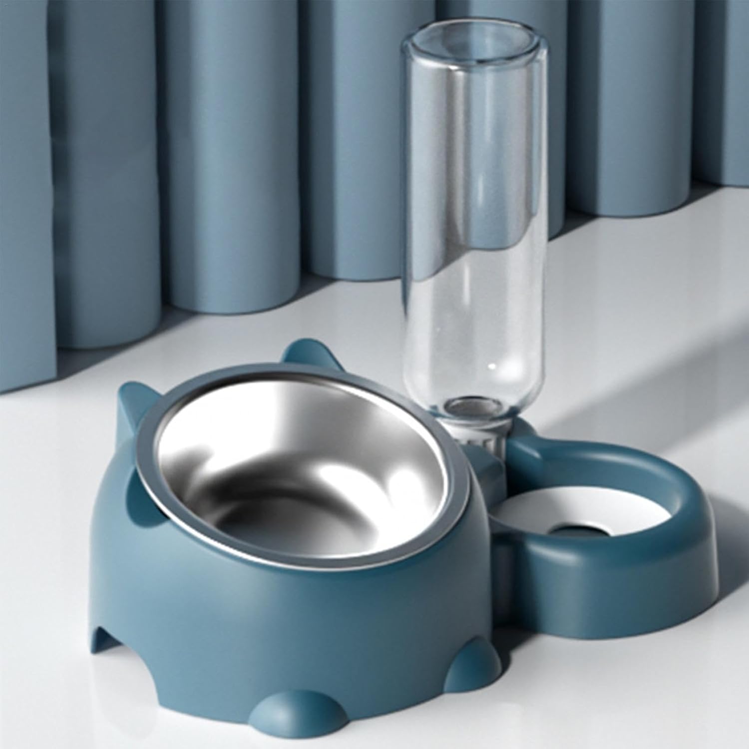 Cat Food And Water Bowl Set - 16 Degree Tilted Dog Dish With Water Dispenser