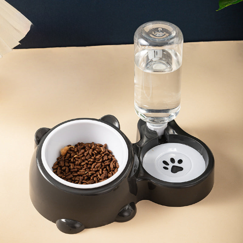 Cat Food And Water Bowl Set - 16 Degree Tilted Dog Dish With Water Dispenser