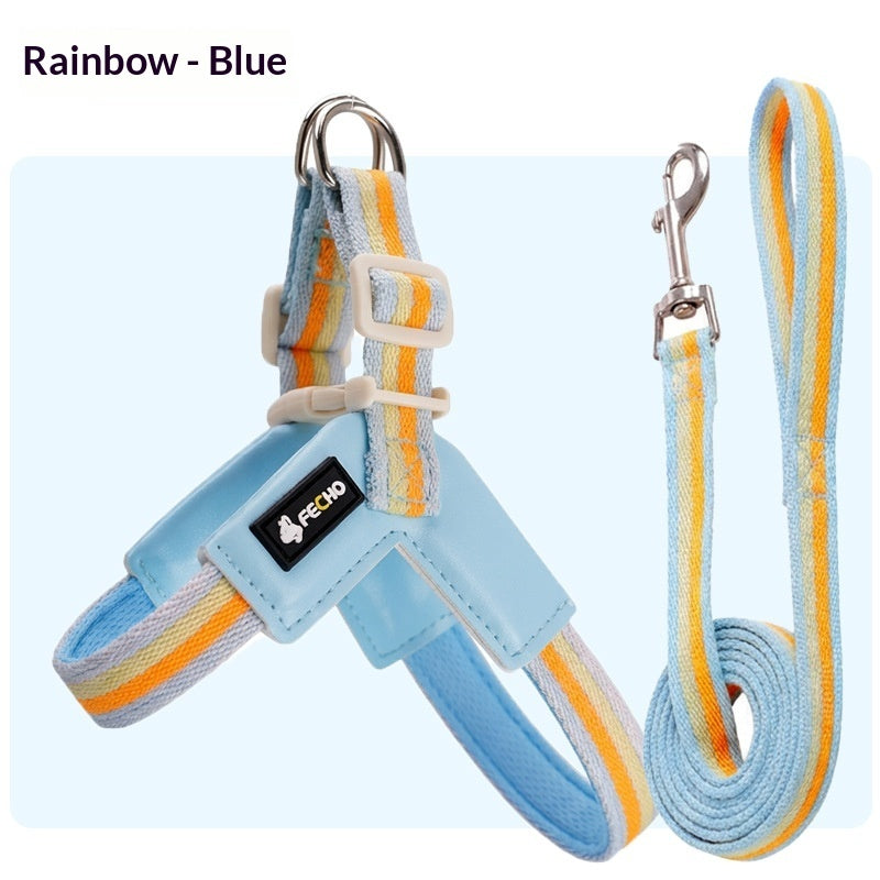 Breathable Dog Leash  Harness Set  Colorful Rainbow Contrast Design For Small To Medium Dogs