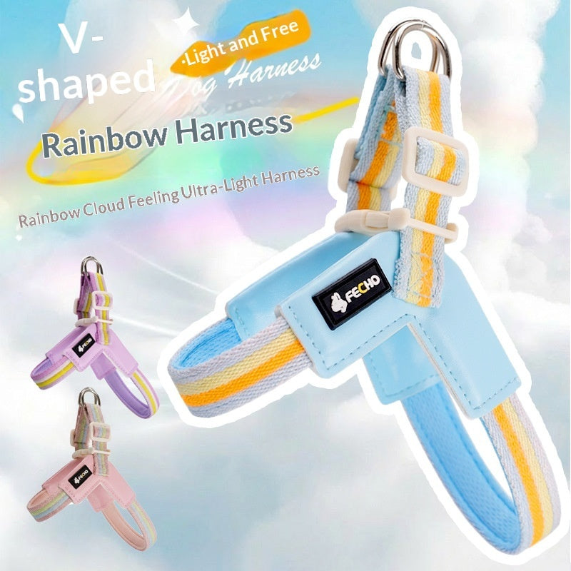 Breathable Dog Leash  Harness Set  Colorful Rainbow Contrast Design For Small To Medium Dogs