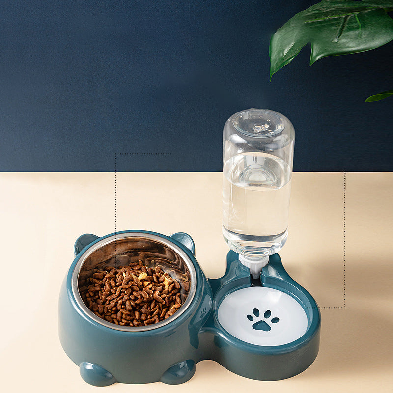 Cat Food And Water Bowl Set - 16 Degree Tilted Dog Dish With Water Dispenser