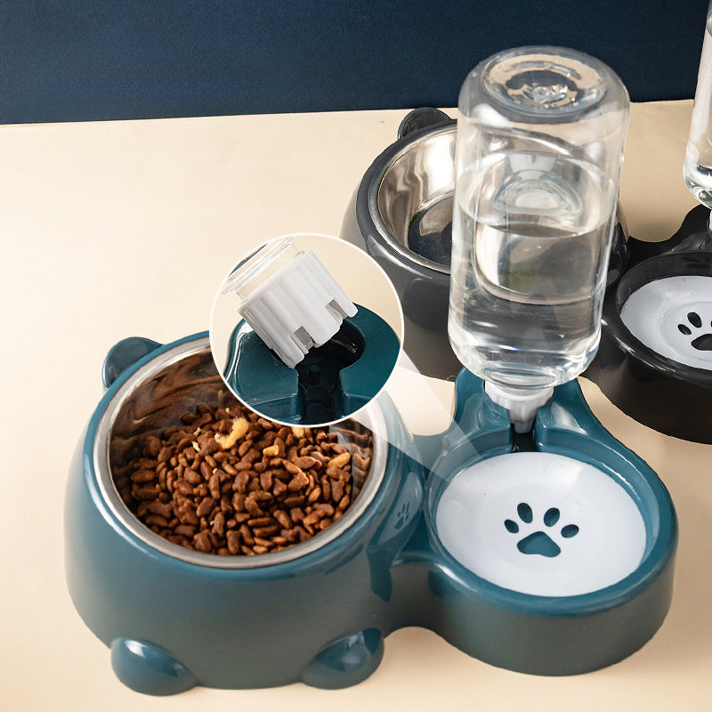 Cat Food And Water Bowl Set - 16 Degree Tilted Dog Dish With Water Dispenser