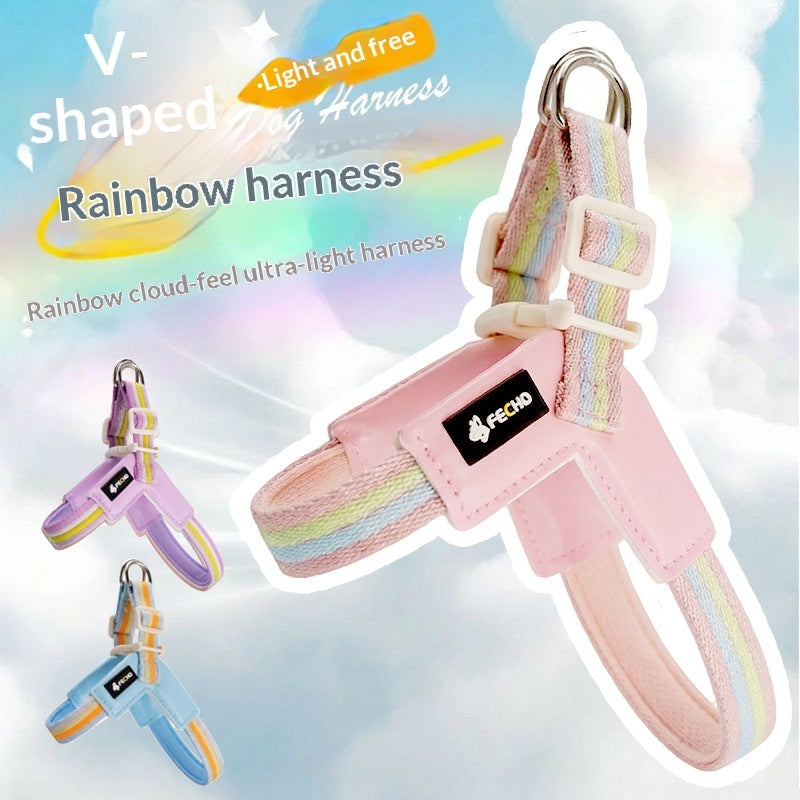 Breathable Dog Leash  Harness Set  Colorful Rainbow Contrast Design For Small To Medium Dogs