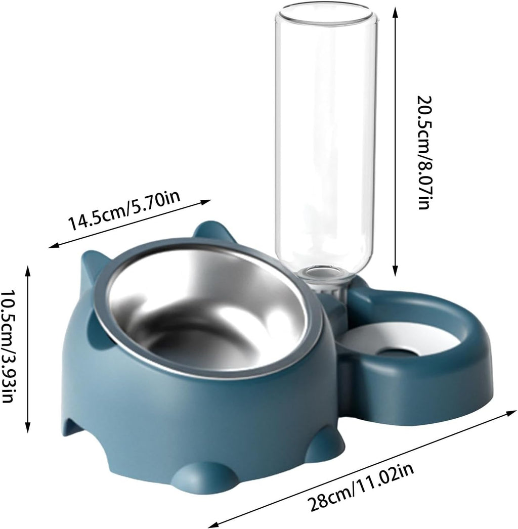Cat Food And Water Bowl Set - 16 Degree Tilted Dog Dish With Water Dispenser