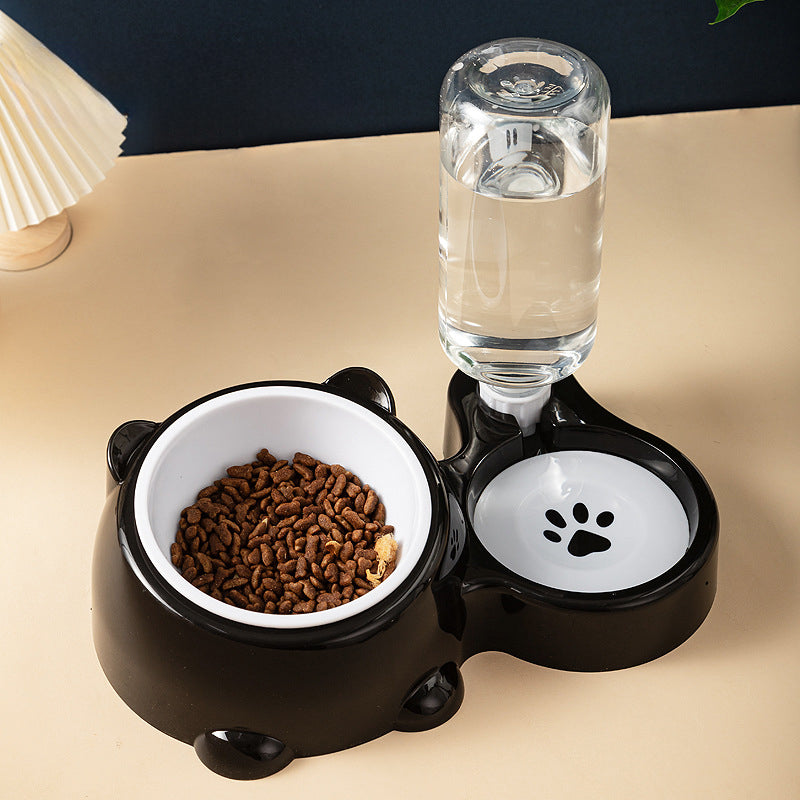 Cat Food And Water Bowl Set - 16 Degree Tilted Dog Dish With Water Dispenser