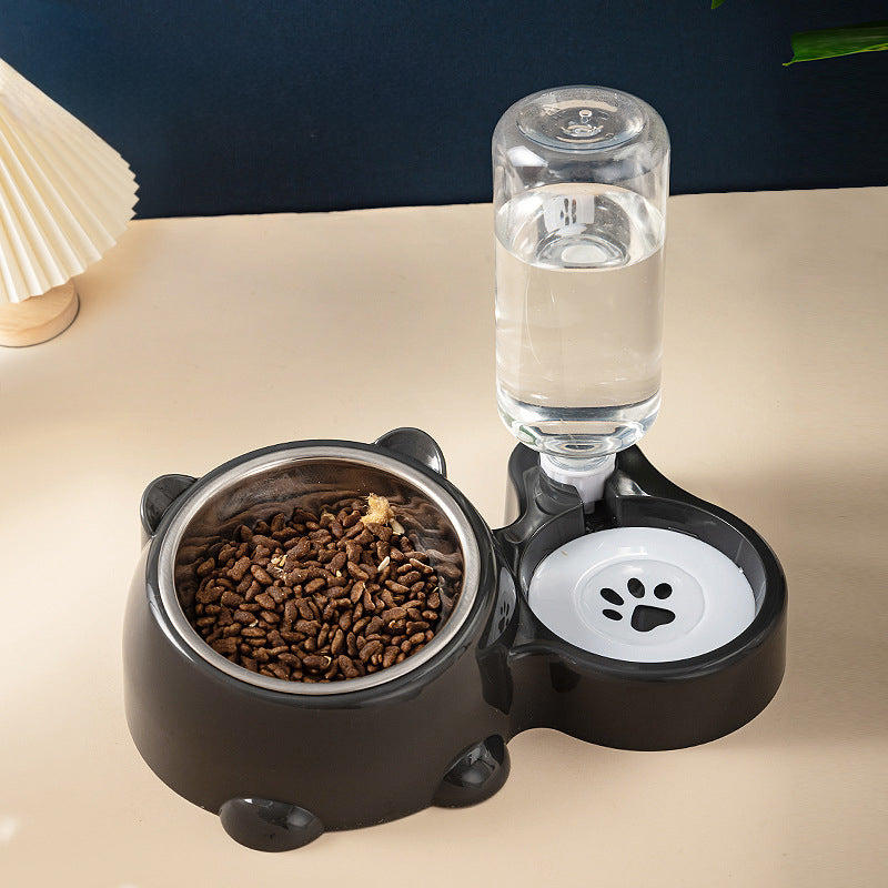 Cat Food And Water Bowl Set - 16 Degree Tilted Dog Dish With Water Dispenser