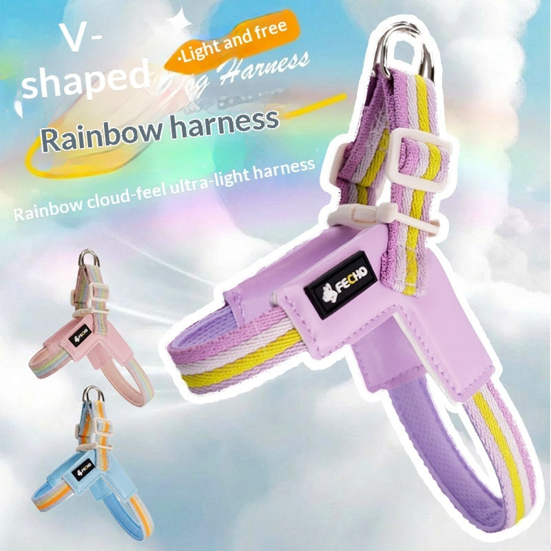 Breathable Dog Leash  Harness Set  Colorful Rainbow Contrast Design For Small To Medium Dogs