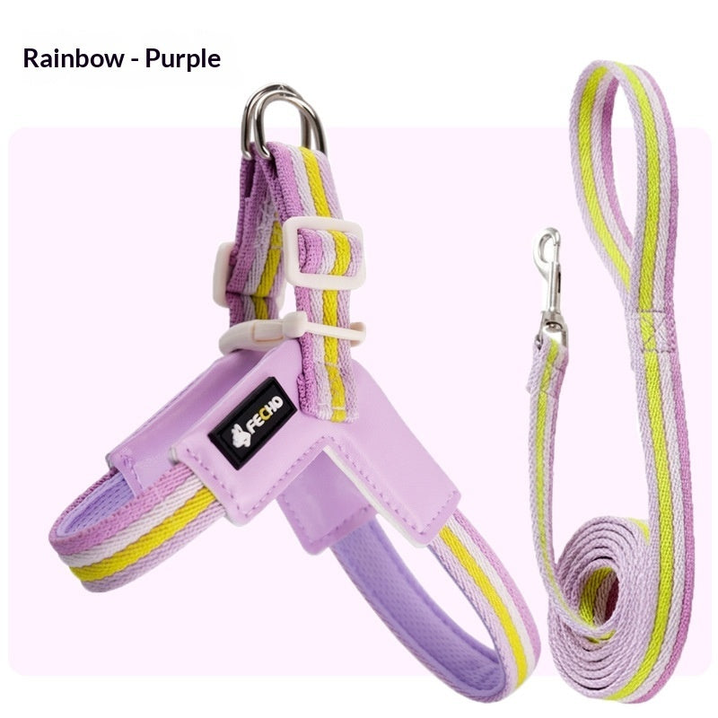 Breathable Dog Leash  Harness Set  Colorful Rainbow Contrast Design For Small To Medium Dogs