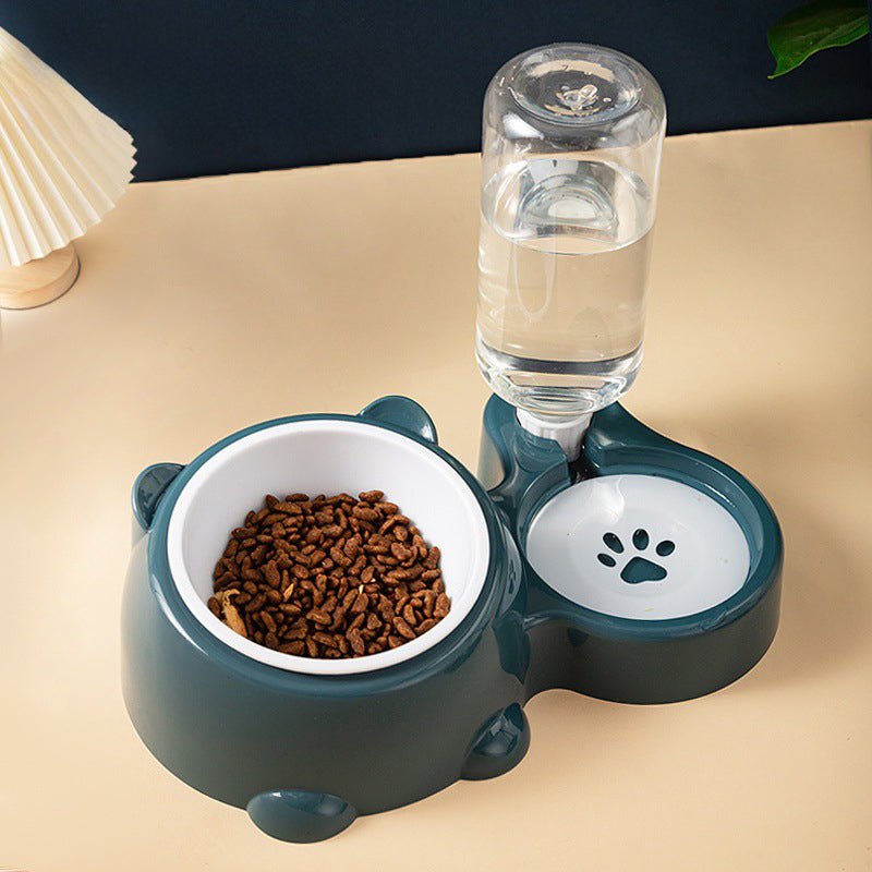 Cat Food And Water Bowl Set - 16 Degree Tilted Dog Dish With Water Dispenser