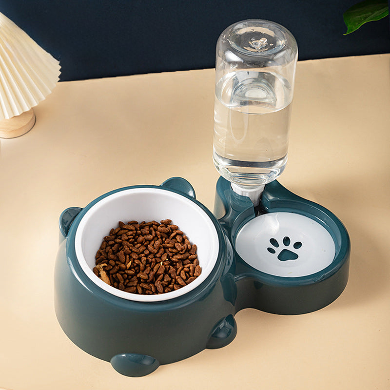 Cat Food And Water Bowl Set - 16 Degree Tilted Dog Dish With Water Dispenser