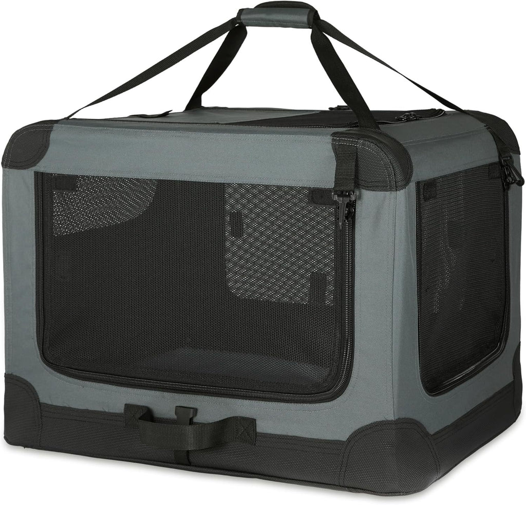 Foldable Dog Cage, Portable Travel Dog Cage With Three-door Mesh Windows--36IN.grey